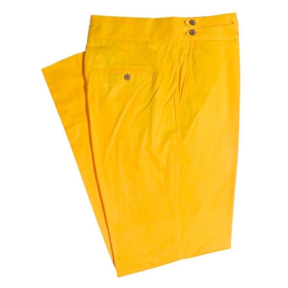Mens Gurkha Pants 38 Yellow Cotton Chino Trousers Straight Fit Flat Front Casual